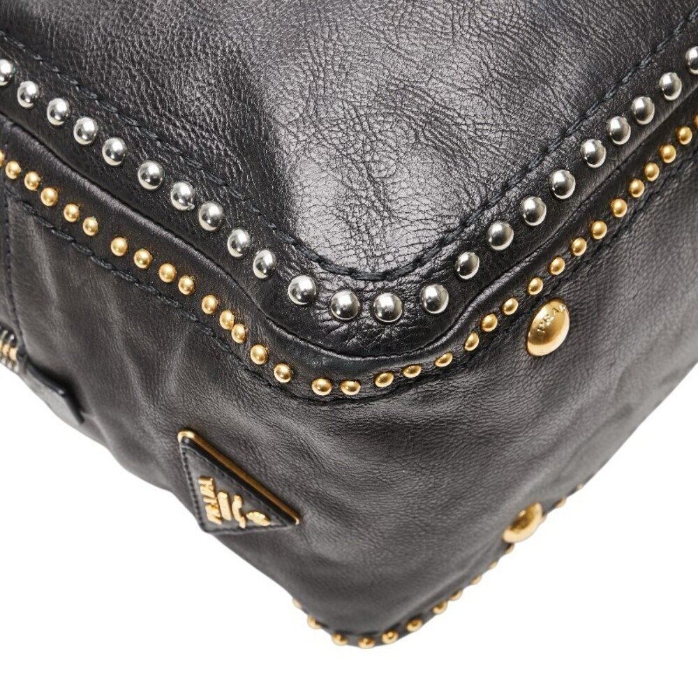 Prada triangular logo plaque studded handbag shou… - image 6